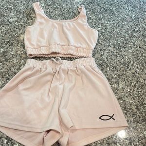 Pink lounge pajama crop top shorts set